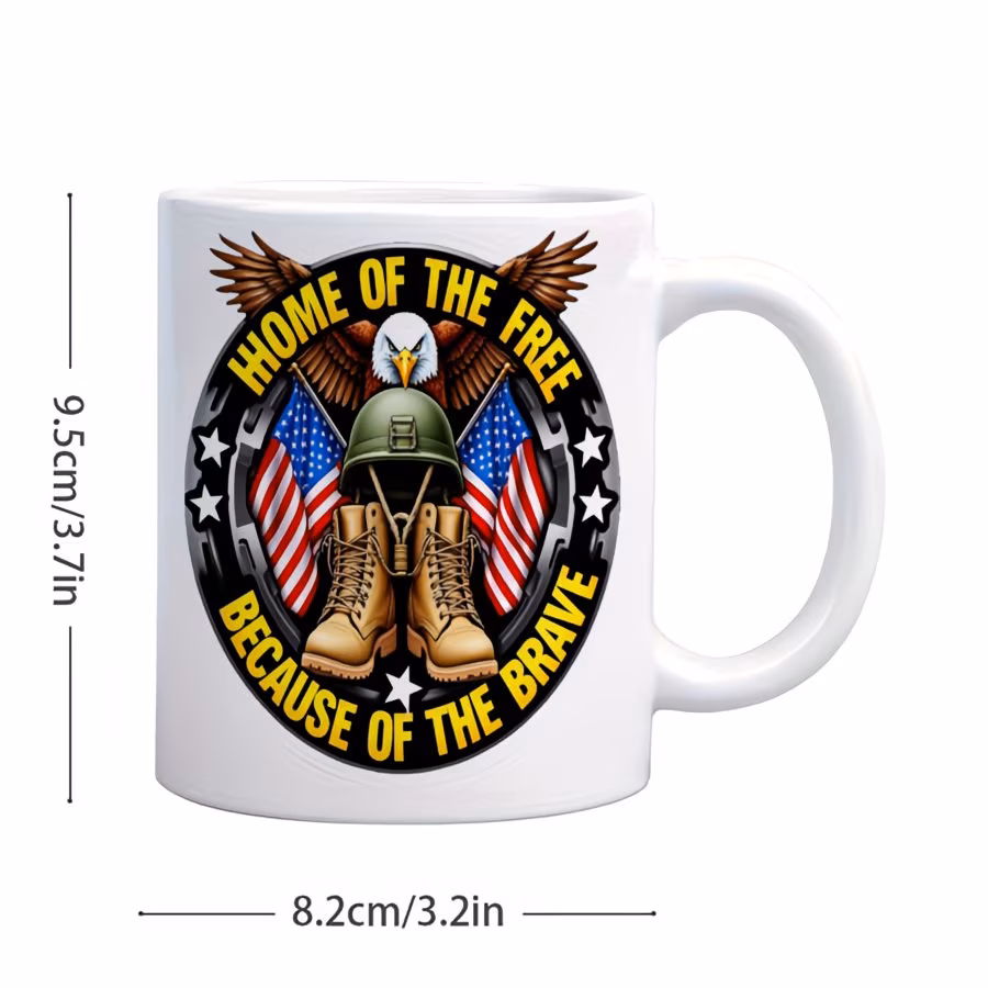 1pc 11oz ceramic coffee mug home of of military patriotic design insulated reusable supportive mug men honor 11oz white 10