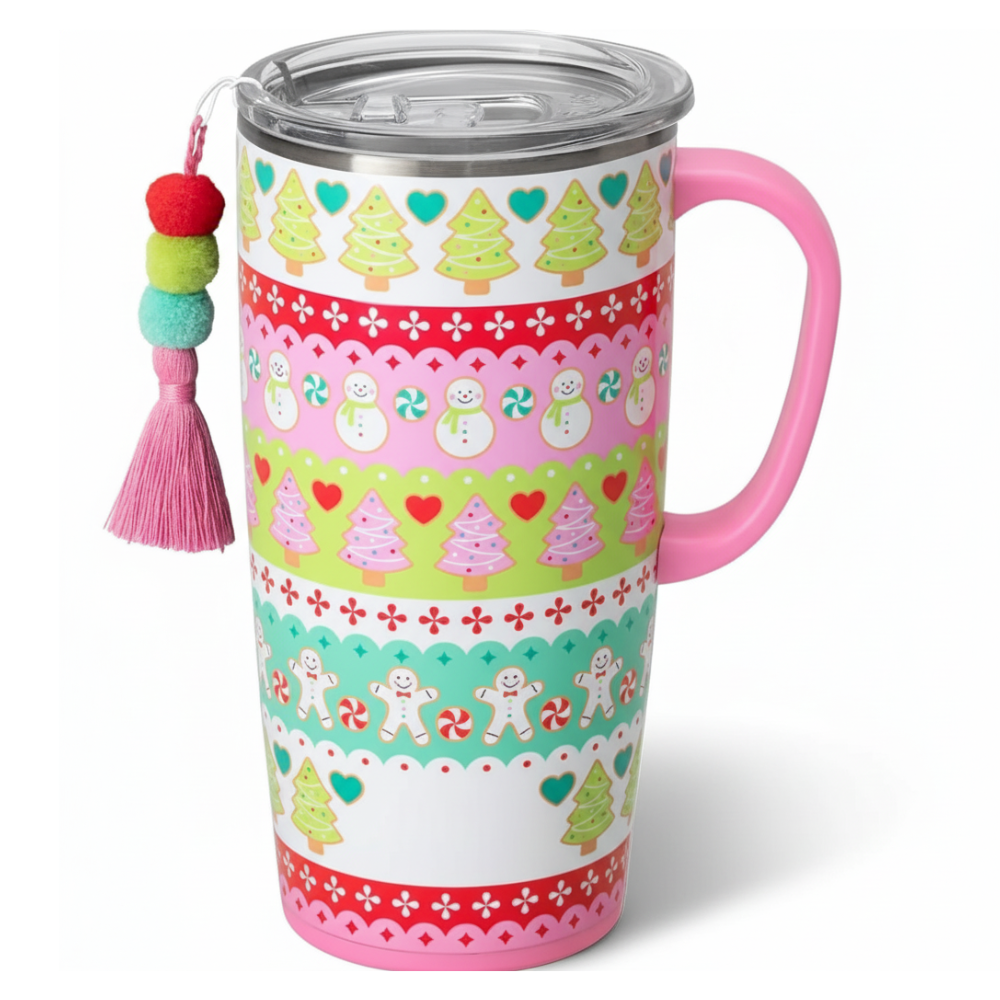 Christmas Insulated Travel Mug With Festive Bow Design