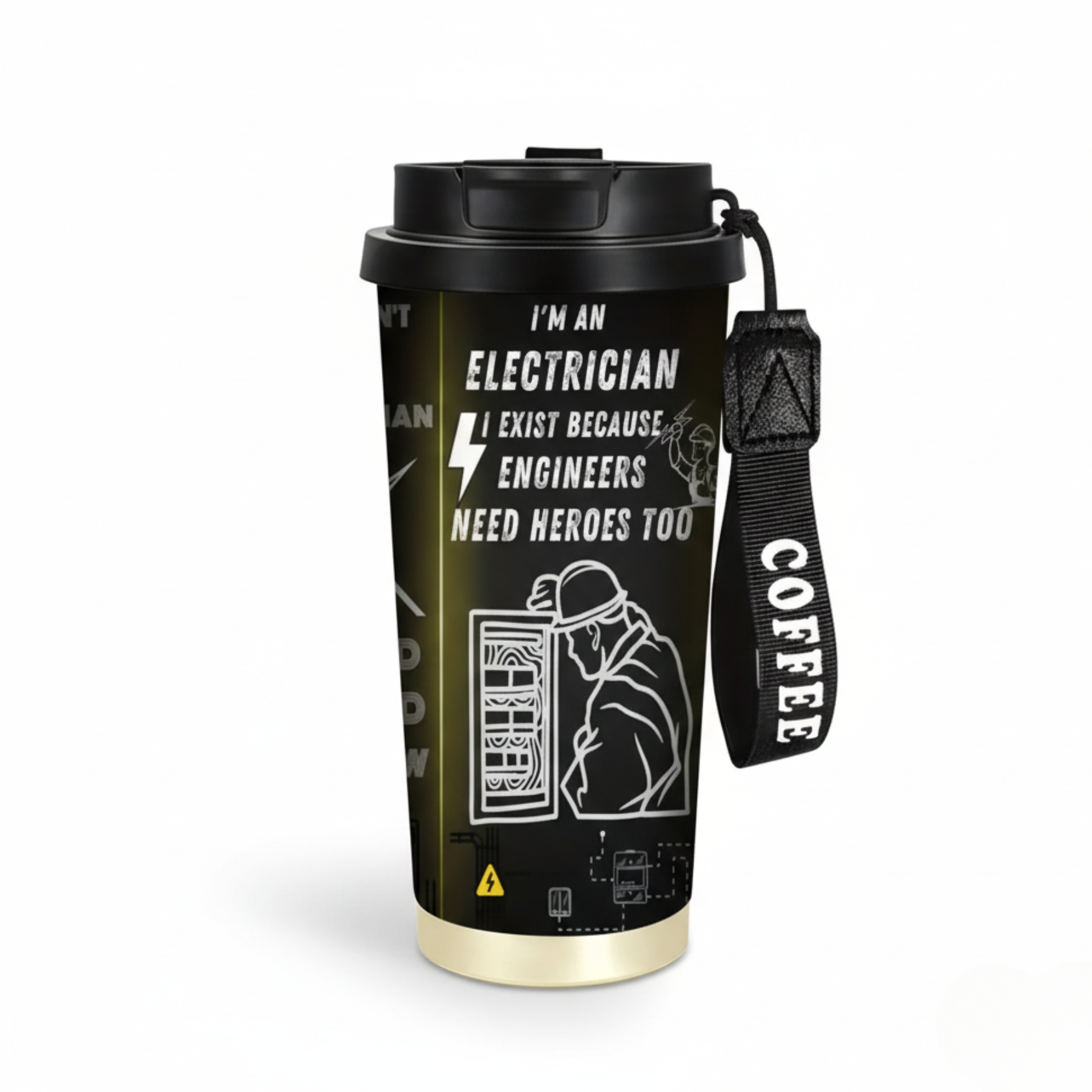 18 Oz Electrician Themed Steel Travel Mug With Lid