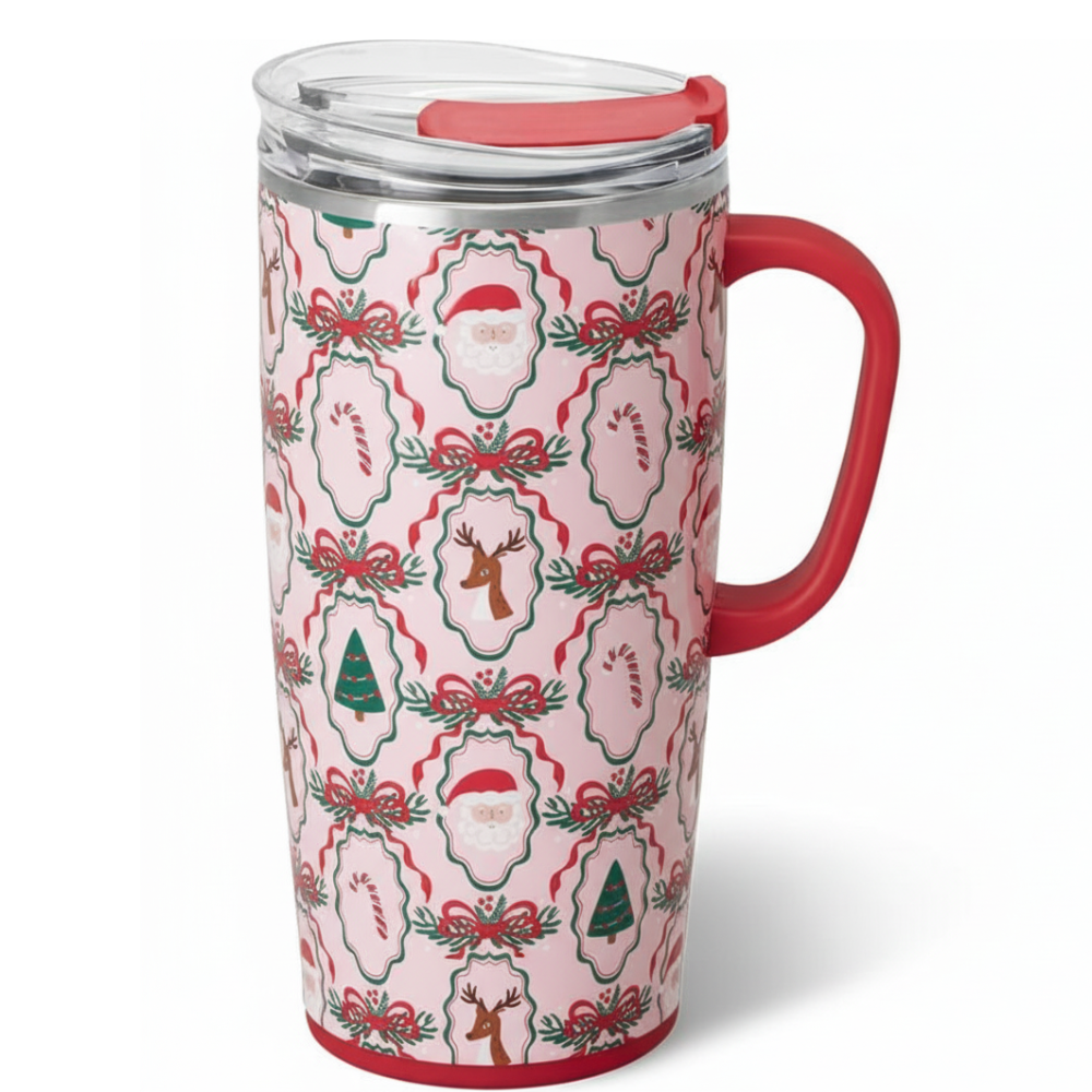 Christmas Insulated Travel Mug With Festive Bow Design