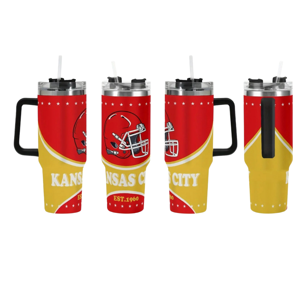 40oz Kansas City Chiefs Team Football Themed Stainless Steel Travel Tumbler