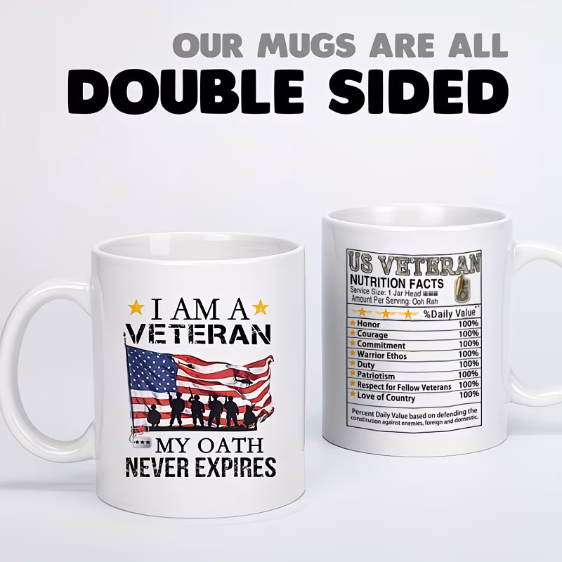 1pc 11oz coffee mug patriotic design with american flag soldier durable white mug for day gifts retirement restaurants cafes day decorations military gift item text design design 2