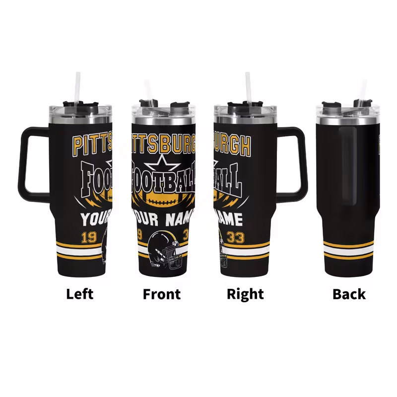 custom pittsburgh 40oz travel mug with handle personalized name design coffee water ideal gift for valentines day easter mothers day fathers day mug 0