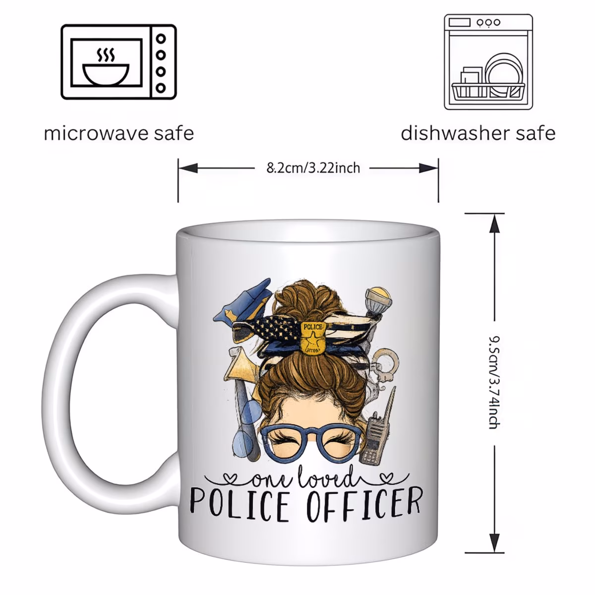 1pc police officer print mug with lip shatterproof cops coffee cup dishwasher round cup for birthday christmas holiday 11oz 350ml officer themed for office use lip for Product details 1