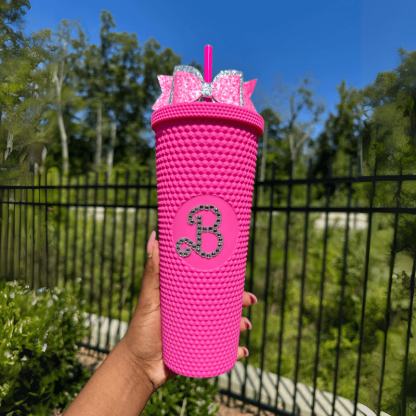 Studded Textured Tumbler 24Oz – With Straw And Decorative Bow-Mineral Mug