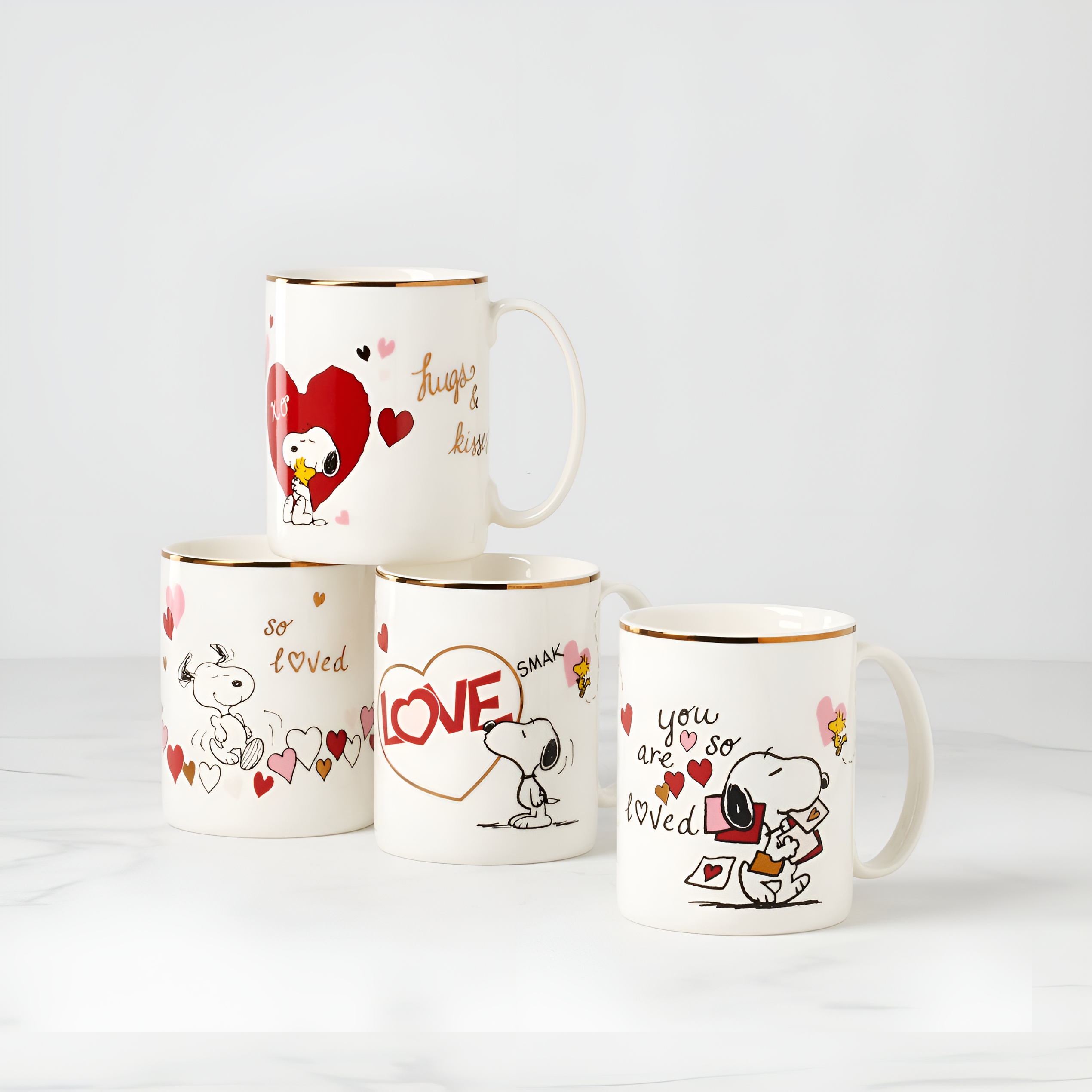 Pack Of 4 Cartoon Design Valentines Day Themed Ceramic Mug Set