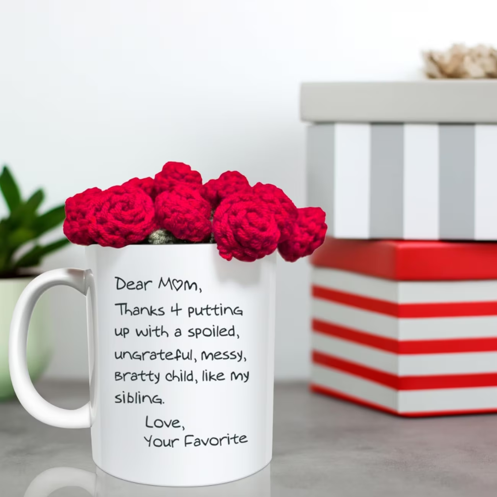 1 Piece 11Oz Ceramic Coffee Mug Mothers Day Cup With Crochet Rose Coaster
