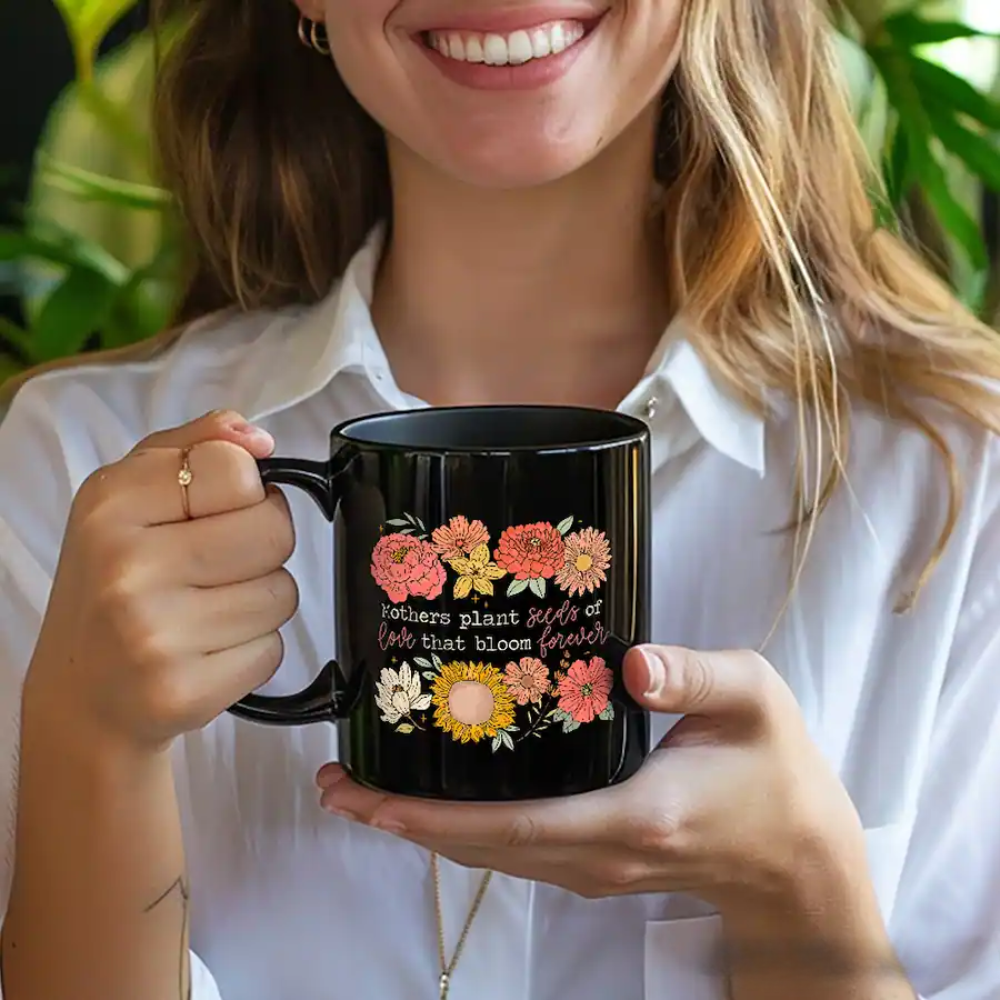 Seeds of Love Mama Floral Mug, Retro Gift for Sentimental Mothers -