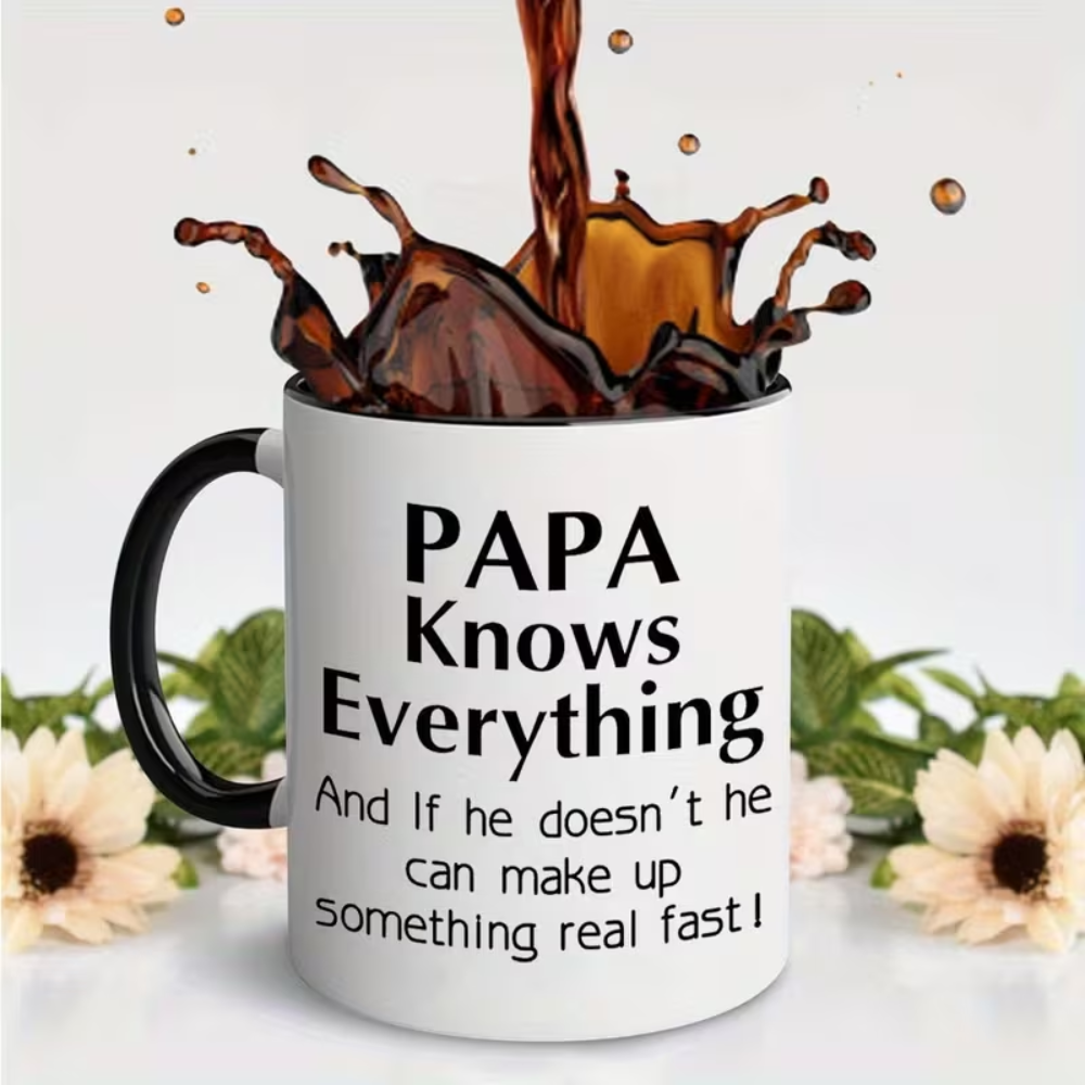 Ceramic Papa Knows Everything Coffee Mug for Dad Novelty Drinkware