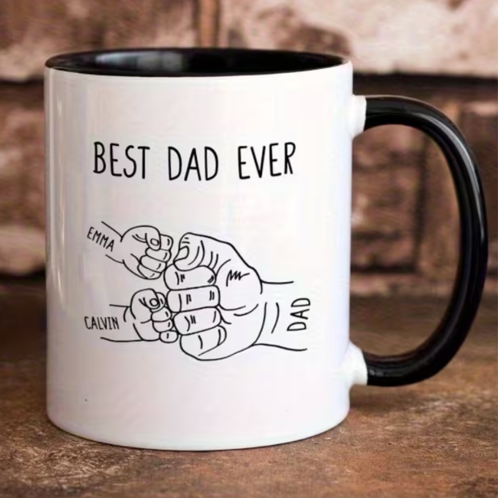11 oz Personalized Best Dad Fist Bump Ceramic Coffee Mug Drinkware