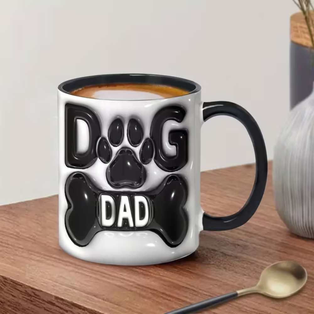 11 oz Ceramic Dog Dad Coffee Mug Paw and Bone Design 1pc
