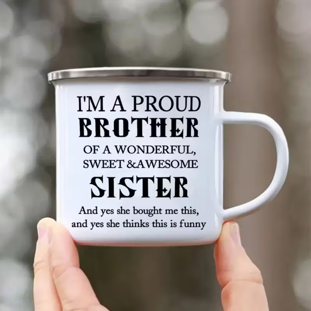 Brother's Delight: 12oz Enamel Coffee Cup - Perfect Gift for Brothers, Ideal for Christmas, Father's Day & Thanksgiving, Great for Camping & Outdoor Adventures