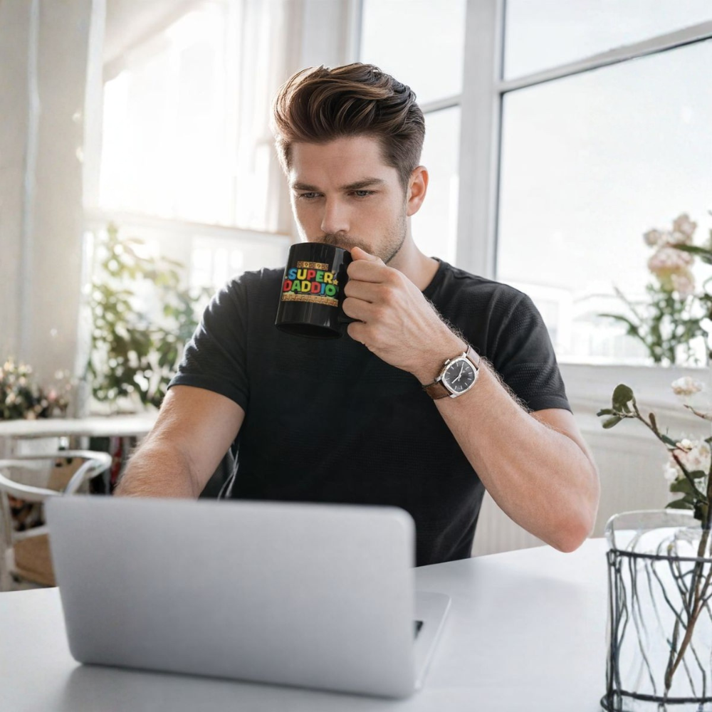 Ceramic Super Daddio Funny Coffee Mug for Dad Novelty Drinkware