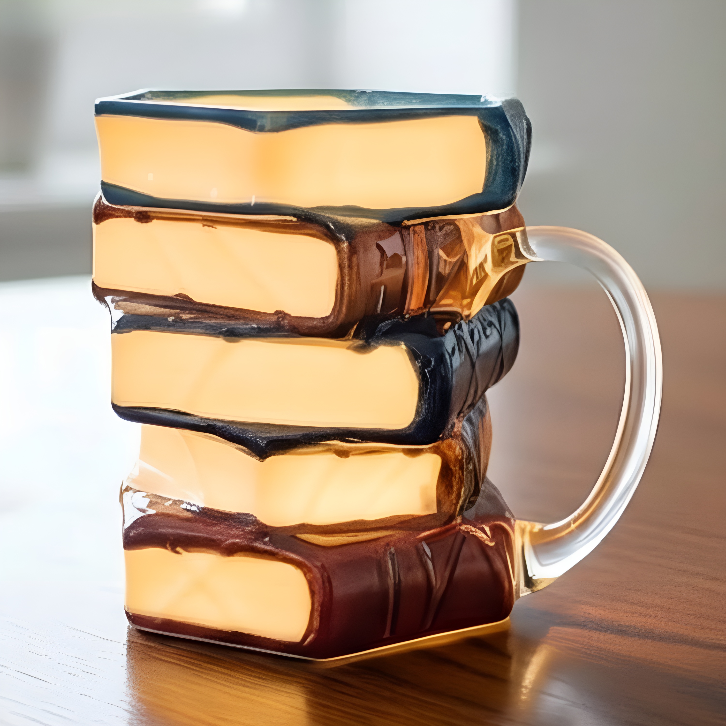 3D Painted Stack Book Glass Design Coffee Mug For Readers
