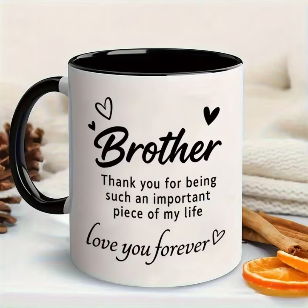 Ceramic Coffee Mug/ Tea Cup. Grateful Design. Features "Brother, Thank You for Being Important In My Life" Message with Hearts. Ideal Gift for Brothers On Birthday, Christmas, to Show Appreciation And Love