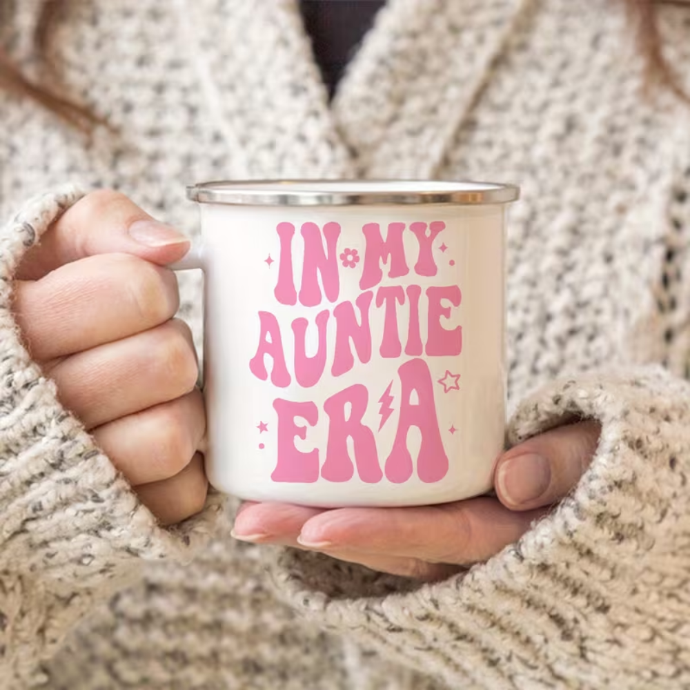 11 oz Enamel Auntie Era Coffee Mug with Handle Camping Drinkware 1pc