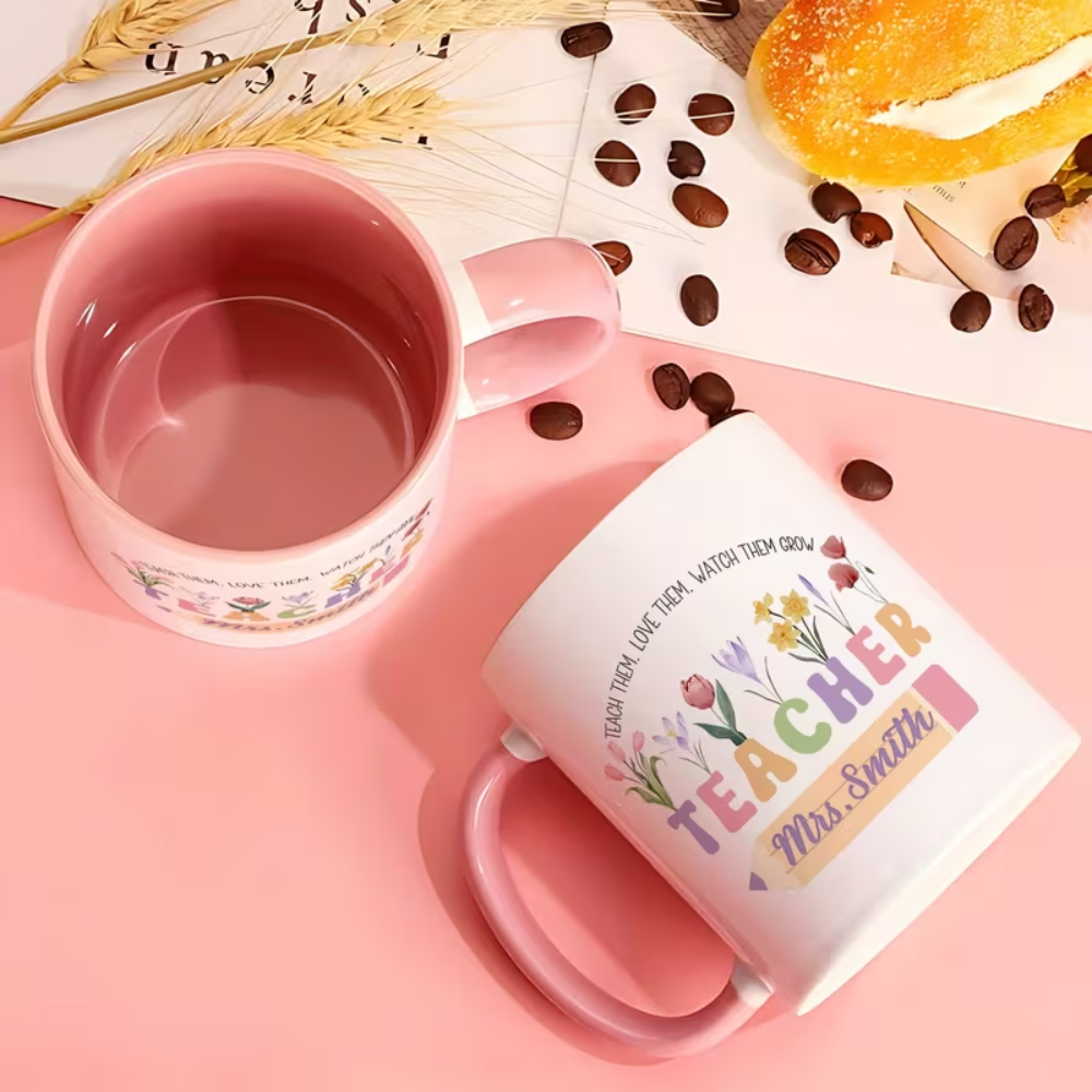 One Personalized Coffee Mug for Teachers Featuring a Custom Floral Design