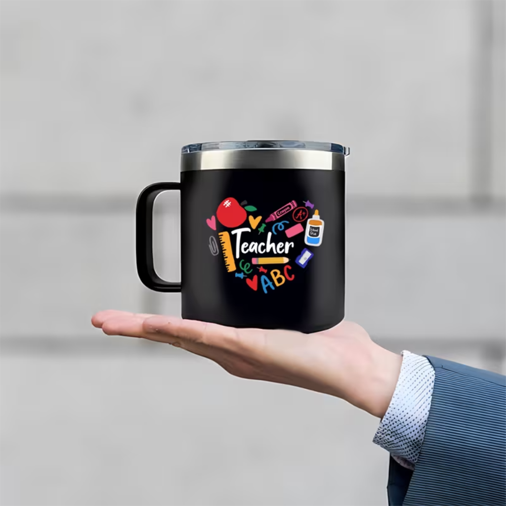 [Ideal Teacher Gift] 1pc, 14oz Stainless Steel Insulated Mug, Double-Wall Vacuum Thermal, Spill-Proof, Ideal Teacher Gift