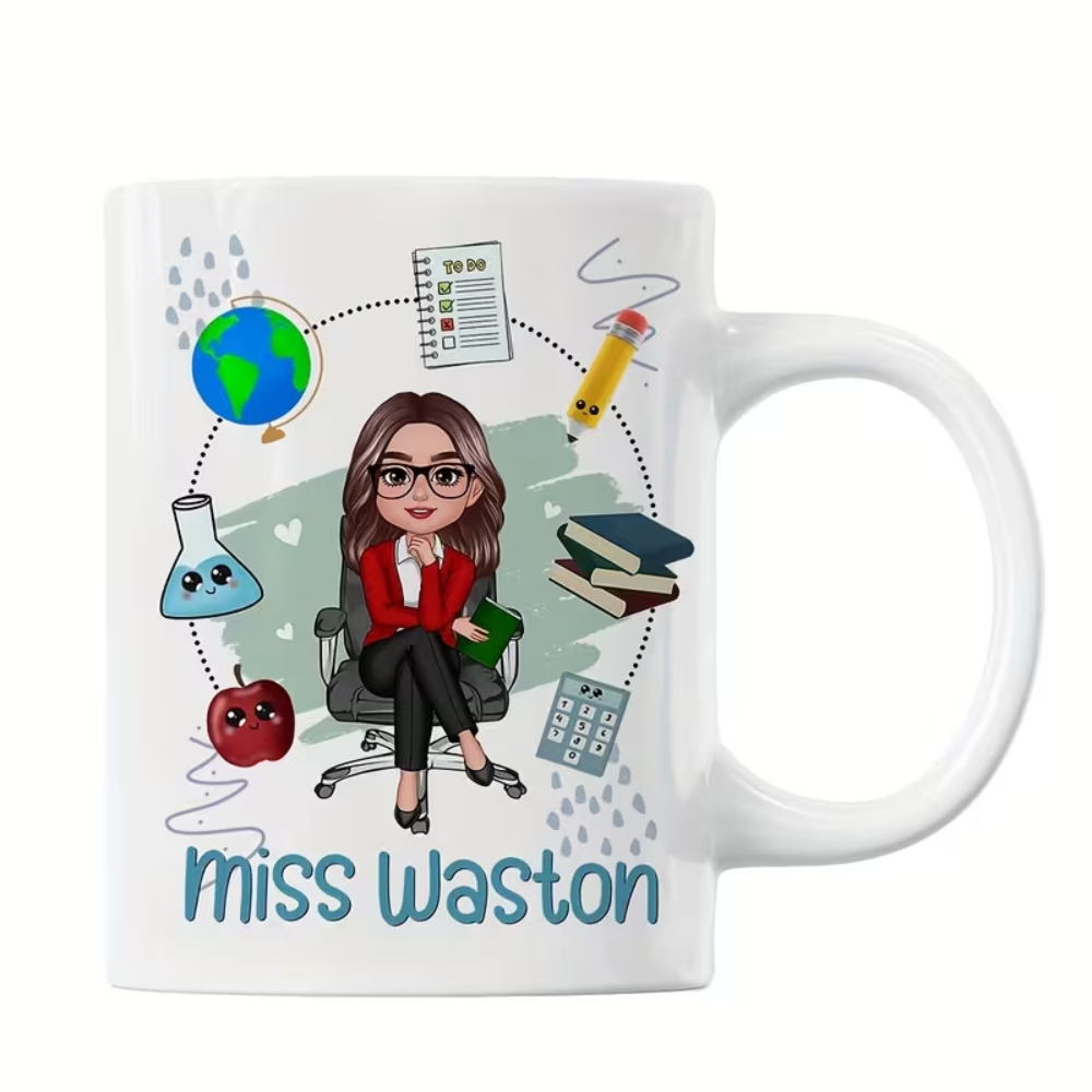 Personalized Teacher Mug - Custom Name Classroom Cup with Educational Theme Design