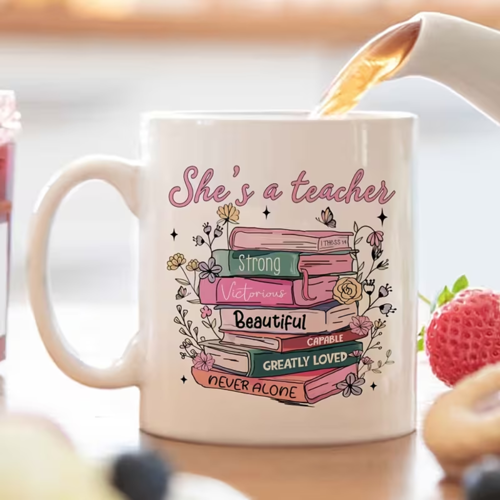 1pc Inspirational Teacher Appreciation Mug - "She'S a Teacher, Strong, Beautiful, Greatly Loved, Never Alone" Quote 