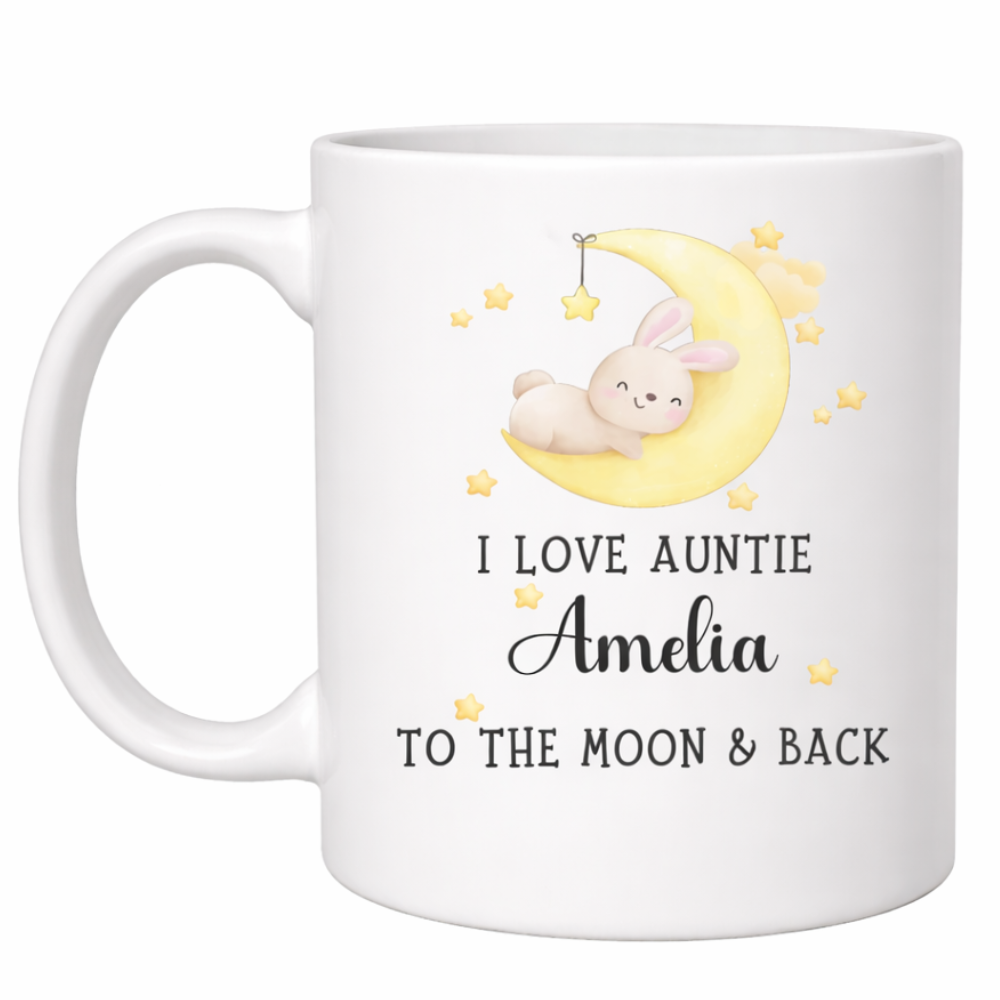 Personalized Auntie Mug Cute Rabbit Love Auntie To The Moon And Back 
