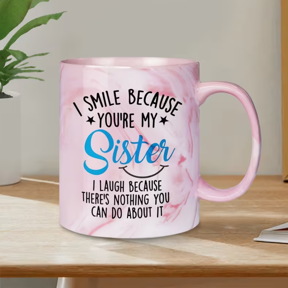 Funny Best Coffee Mug | Pink Marble Ceramic Mug for Sister, Big Sisters, Little Sister Birthday, Sister In Law Gifts, 11oz, Hand Wash Only, Insulated