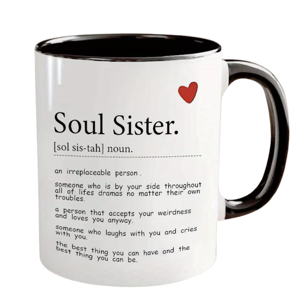 1pc Soul Sister Coffee Mug with Inspirational Quotes & Heart Design - Sister Gift for, Dishwasher 11oz Tea/Coffee Cup for Birthday