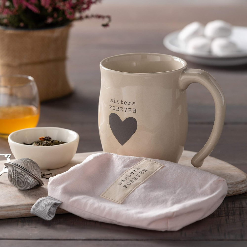 isters Forever Heart Cream Inspirational 16 ounce Ceramic Stoneware Coffee Mug