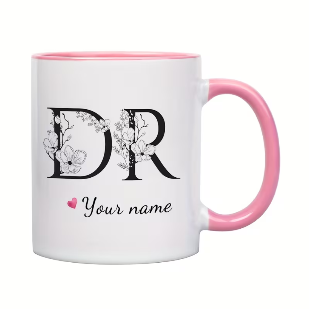 Personalized Doctor Ceramic Coffee Mug with Name Initials Floral Design