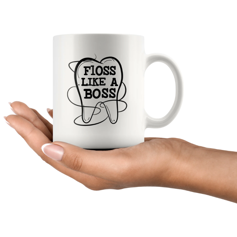 Floss Like A Boss Dentist Dental Assistant Coffee Mug White 11oz