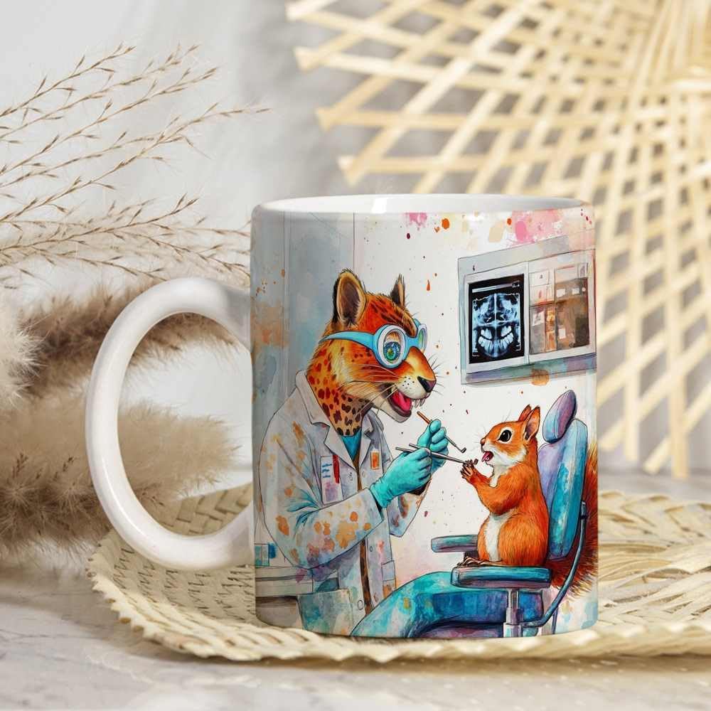 Watercolor Leopard Dentist Coffee Mug Funny Dental Appreciation Gift for Dentist Lovers 11 Oz