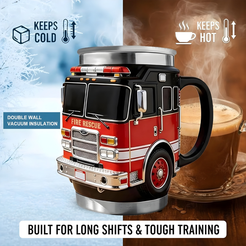 3D Fire Truck Firefighter Coffee Mug Stainless Steel Double Wall Insulated Fire Station Mug