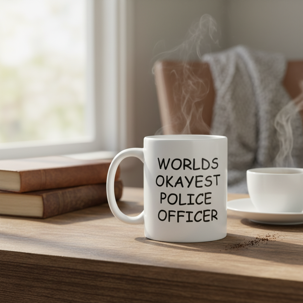 Ceramic Worlds Okayest Police Officer Coffee Mug Funny Novelty Drinkware