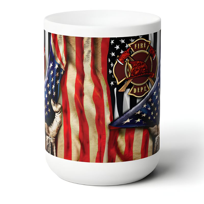 Firefighter USA Flag Coffee Mug Ceramic