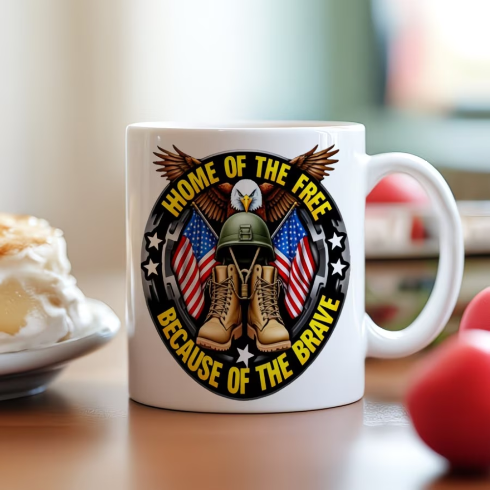 1pc 11oz Ceramic Coffee Mug "HOME OF THE FREE BECAUSE OF THE BRAVE" Military & Patriotic Design Insulated Reusable