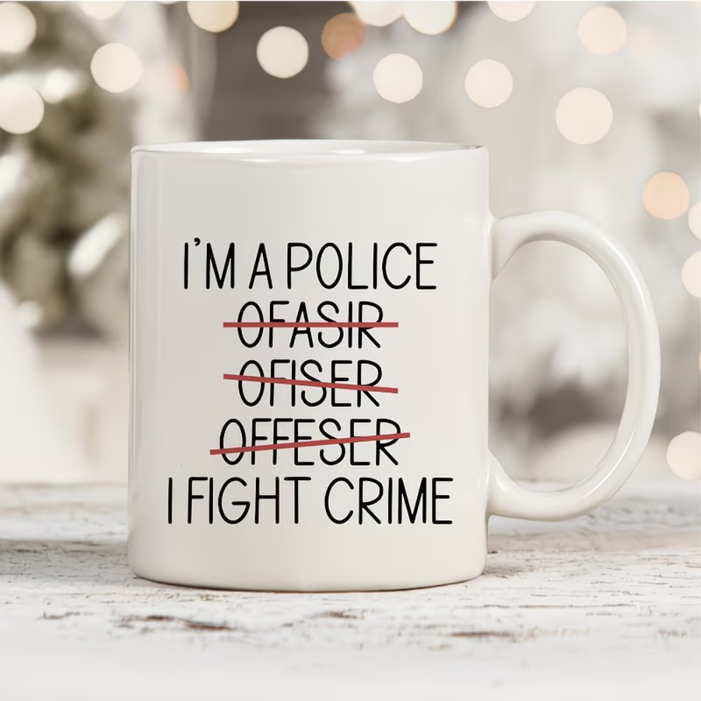 11oz Ceramic Police Officer Coffee Mug with I Fight Crime Text
