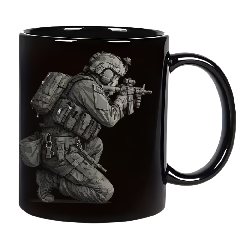 Ceramic Coffee Mug Designed with a Realistic Army Combat Theme