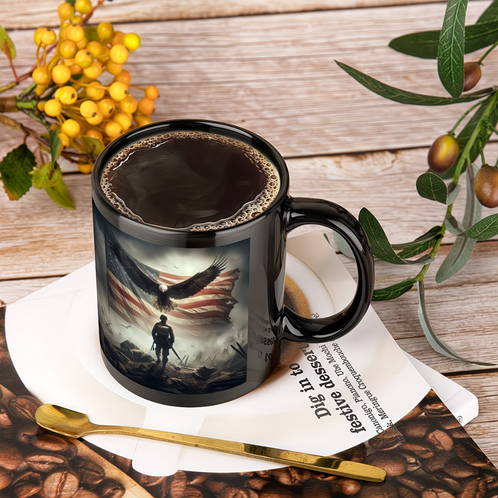 11oz Ceramic - Patriotic Military Eagle Design Mug - Ideal Gift for Veterans, Servicemembers & Patriotic Coffee Enthusiasts