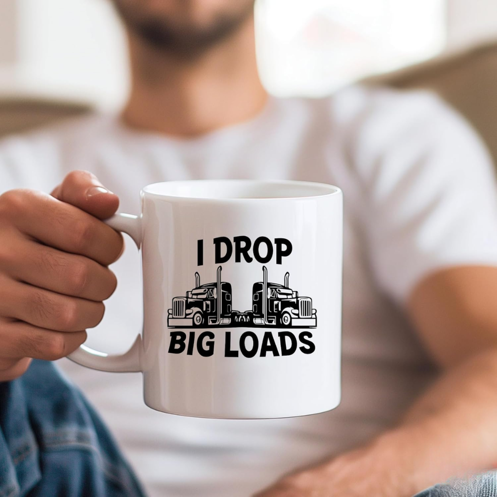 11oz Ceramic Truck Driver Coffee Mug with I Drop Big Loads Text