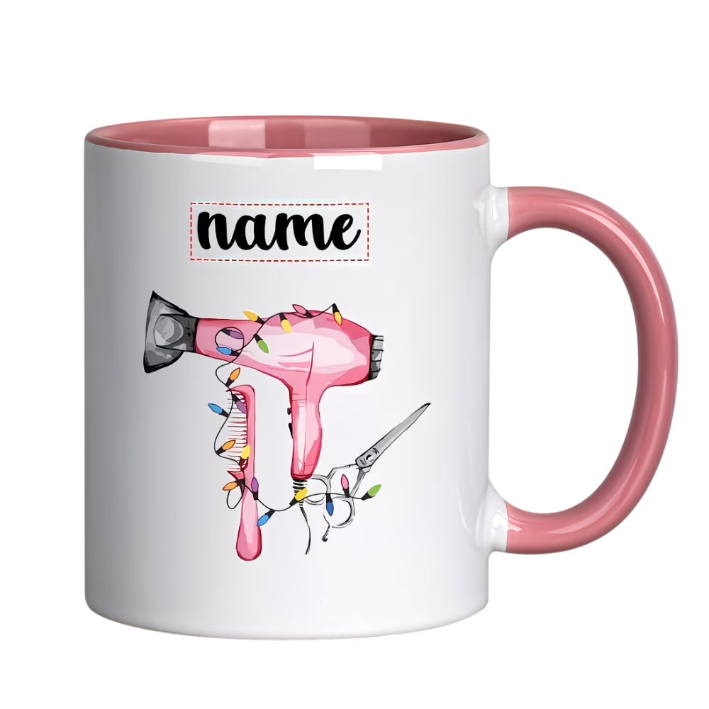 Custom Name 11oz Ceramic Coffee Mug, 1pc Hairdressing Tool & String Lights,
