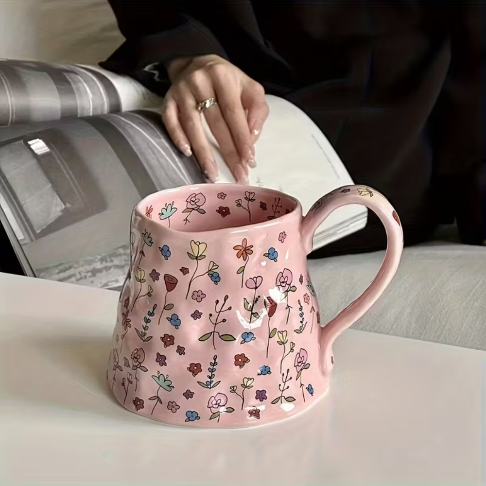 1 Pieces Of Creative Hand-Painted Dreamy Floral Ceramic Cup