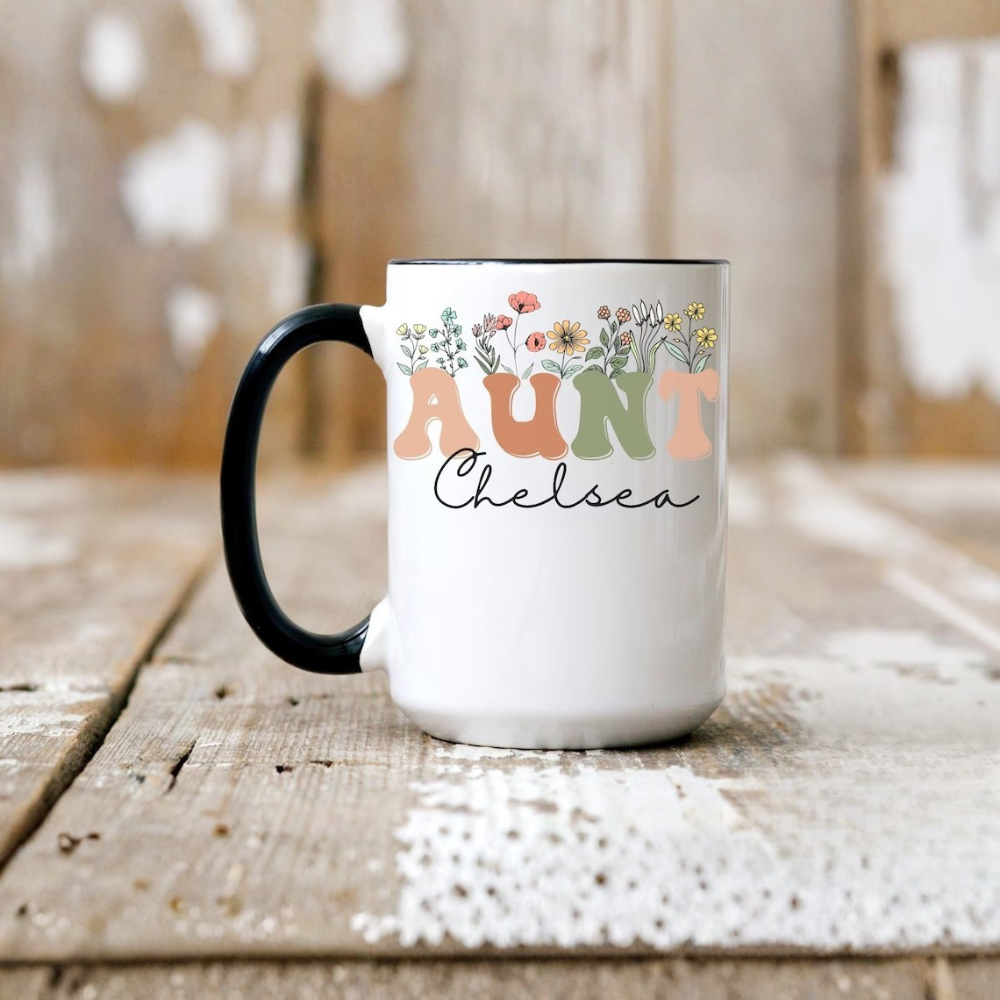 Personalized Wildflowers Aunt Mug for Aunt Mug With Name, Custom Gift for Aunt Pregnancy