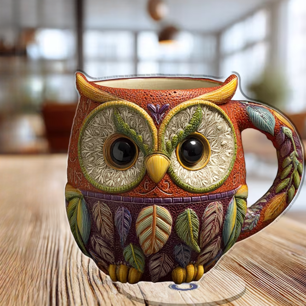 1 Piece Rotatable Owl Mug with 2D Flat Design
