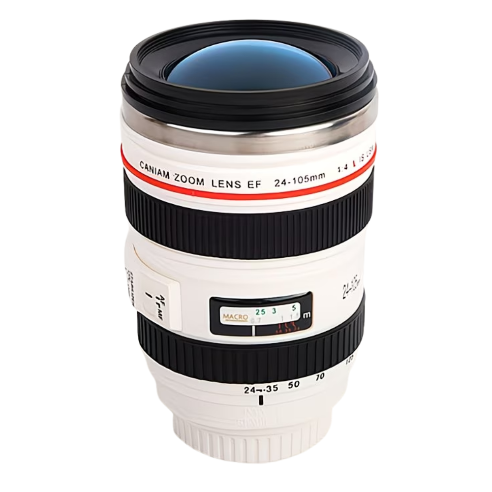 [Everyday Comfort] Camera Lens Coffee Mug | Stainless Steel & BPA-Free ABS Plastic | Multi-Use Travel Cup with Retractable Lid | Ideal