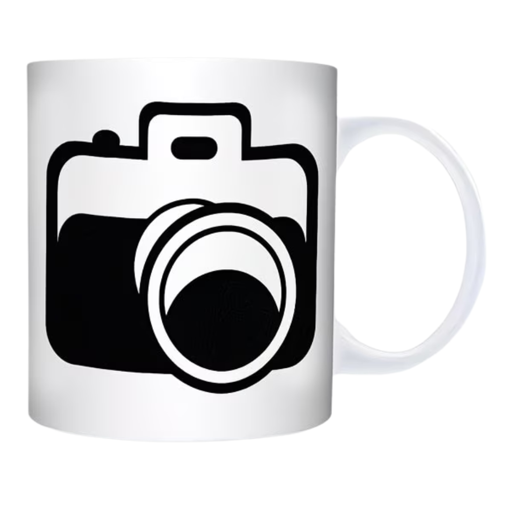 11oz Camera-Shaped Coffee Mug - White Camera & Aperture Design Ceramic Cup with Black Interior & Handle, Photography Lover