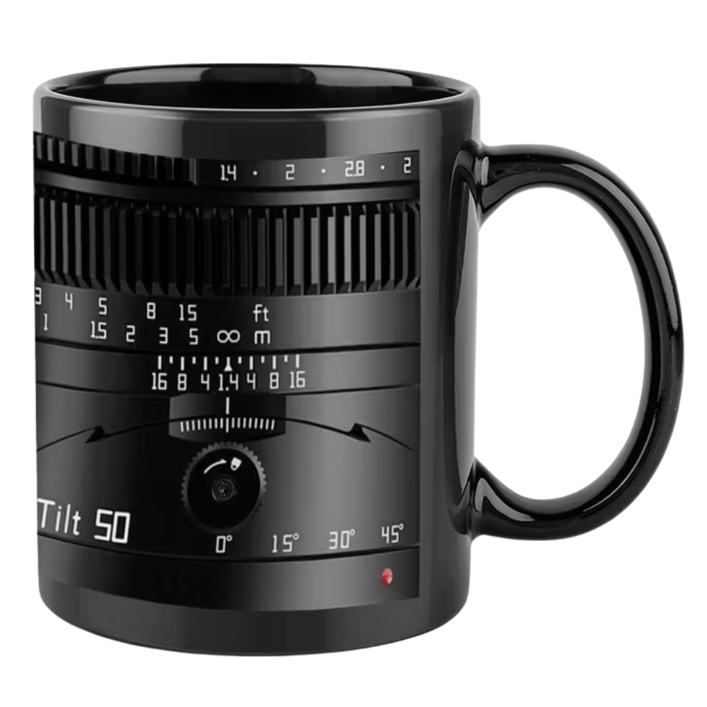 A Customized Ceramic Mug with a Vintage Camera Design