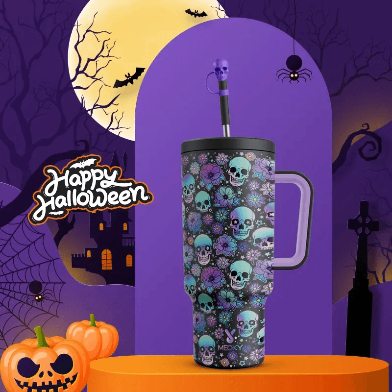 40Oz Halloween Patterned Insulated Tumbler With Handle And Straw - Mineral Mug
