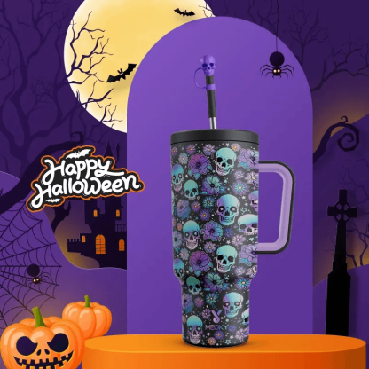 40Oz Halloween Patterned Insulated Tumbler With Handle And Straw - Mineral Mug