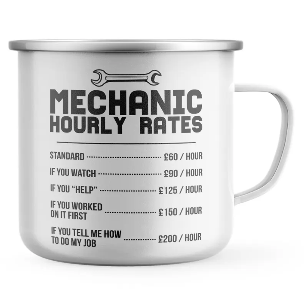 Mechanic Hourly Rates Enamel Mugs, Mechanic Hourly Rate Mugs, Mechanic Humor Coffee Cup, Auto Repair-Themed Gift Mechanic Coffee Mug for Men image 5 Mechanic Hourly Rates Enamel Mugs, Mechanic Hourly Rate Mugs, Mechanic Humor Coffee Cup, Auto Repair-Theme