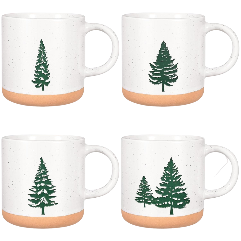Seasonal Ceramic Evergreen Pattern Mug Set